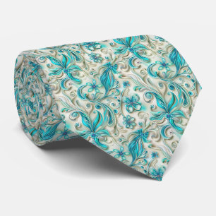 Cravate Motif de carrelage floral sarcelle élégant