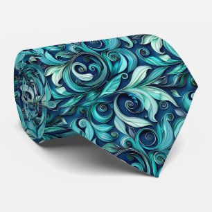 Cravate Motif de carrelage floral sarcelle élégant
