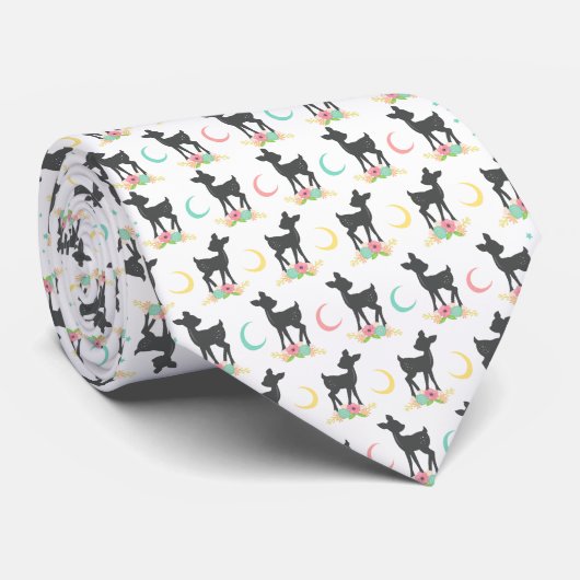 Cravate Motif de cerfs, Cerf de bébé, Boho, Fleurs, Lune (Roulé)