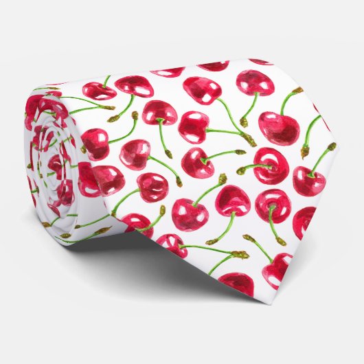 Cravate Motif de cerises d'aquarelle (Roulé)