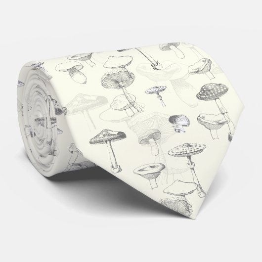 Cravate Motif de champignon de la forêt blanche grise bota (Roulé)