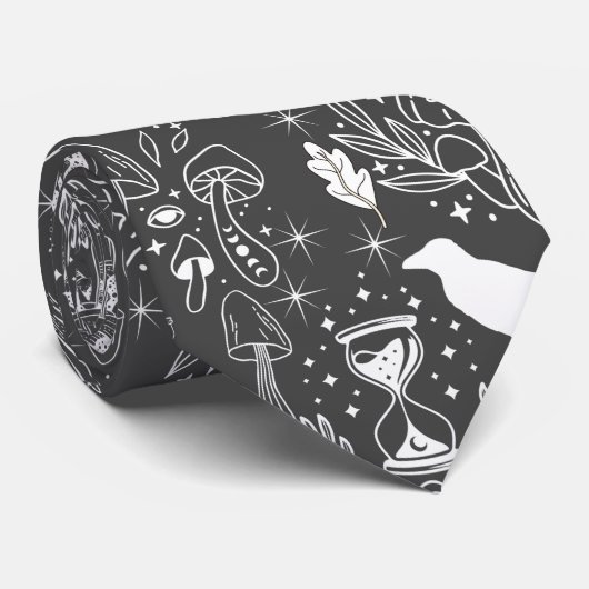 Cravate Motif de champignon psychédélique 2D.BW.b D Grey B (Roulé)