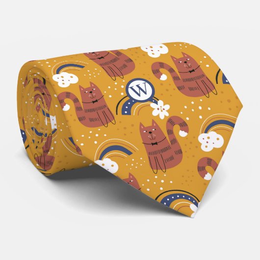 Cravate Motif de chat à monogramme (Roulé)