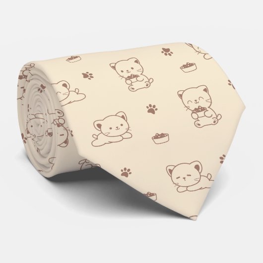 Cravate Motif de chat beige mignon (1) (Roulé)