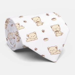 Cravate Motif de chat beige mignon (2)
