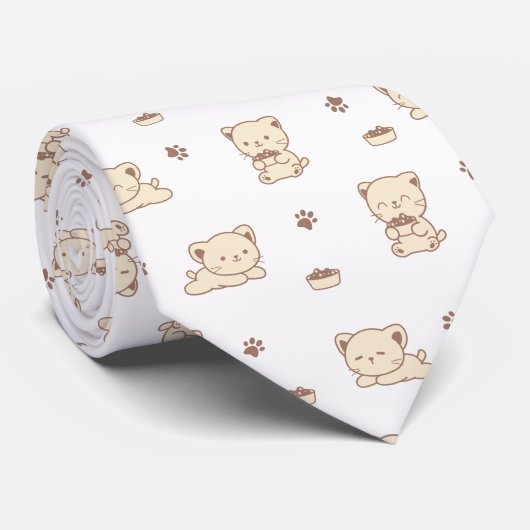 Cravate Motif de chat beige mignon (2) (Roulé)