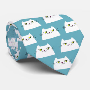 Cravate Motif de chat bleu et blanc