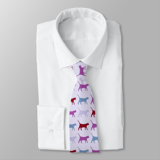 Cravate Motif de chat de marche violet (Attaché)