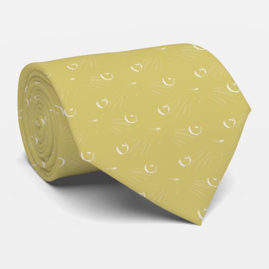 Cravate Motif de chat jaune moutarde (Roulé)