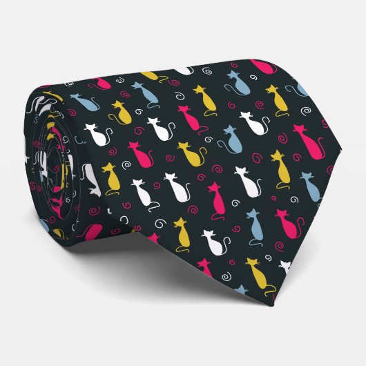 Cravate Motif de chat mignon multicolore (Roulé)