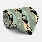 Cravate Motif de chat noir du milieu du siècle (Roulé)