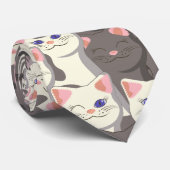 Cravate Motif de chats blancs et gris (Roulé)