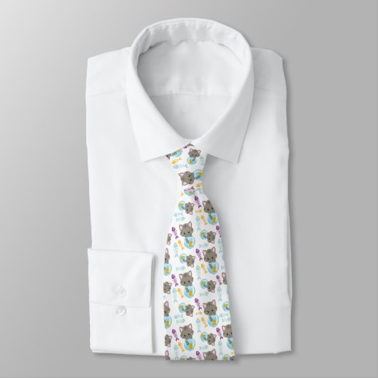 Cravate Motif De Chats, Chats Mignons, Chatons, Poisson (Attaché)