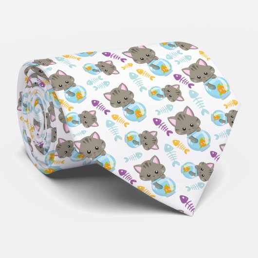 Cravate Motif De Chats, Chats Mignons, Chatons, Poisson (Roulé)