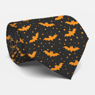 Cravate Motif de chauve-souris Halloween noir orange
