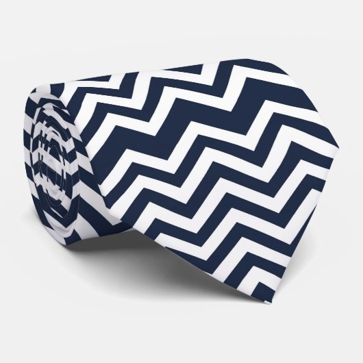 Cravate Motif de chevron bleu et blanc de la marine (Roulé)
