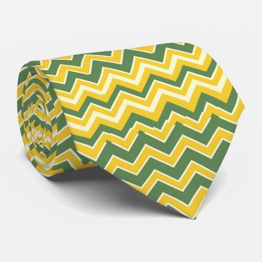 Cravate Motif de chevron vert et jaune (Roulé)