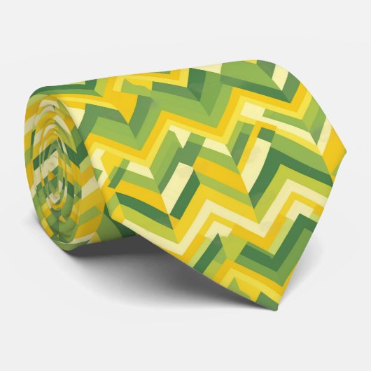 Cravate Motif de chevron vert et jaune (Roulé)