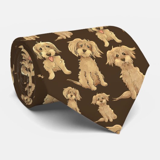 Cravate Motif de chien Brown labradoodle doré (Roulé)