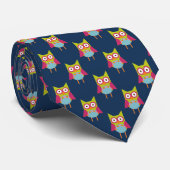 Cravate Motif de Chouette Hoot sur Blue Double (Roulé)