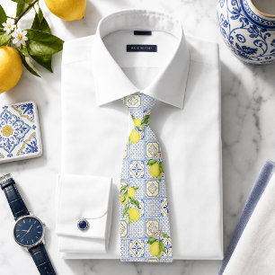 Cravate Motif de citron agrumes méditerranéen