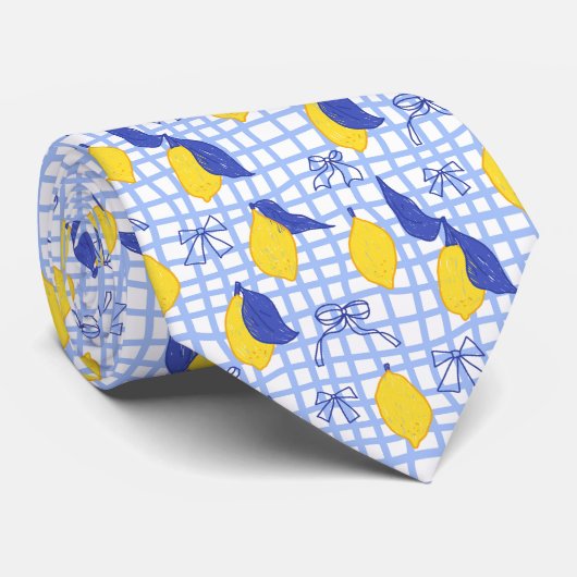 Cravate Motif de citron agrumes méditerranéen (Roulé)