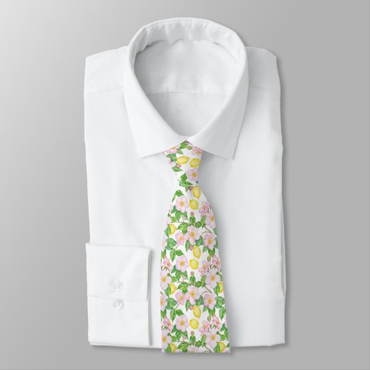 Cravate Motif de citrons floraux roses (Attaché)