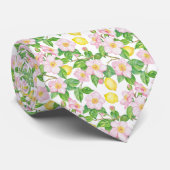 Cravate Motif de citrons floraux roses (Roulé)