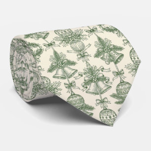 Cravate Motif de cloches et d'ornements de Noël Toile Vert