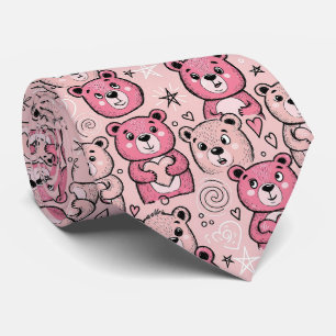 Cravate Motif de cœur d'ours en peluche pastel