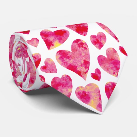 Cravate Motif de coeur rose aquarelle (Roulé)