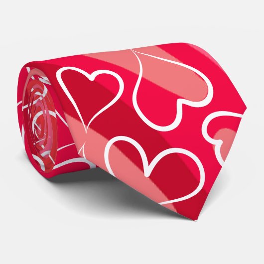Cravate Motif de coeur rose rouge (Roulé)