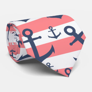 Cravate Motif de corail nautique d'ancre de bleu marine de