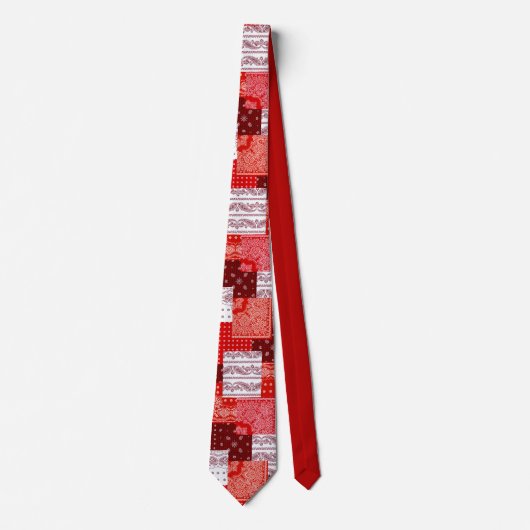 Cravate Motif de couture patchwork bandana rouge (Devant)