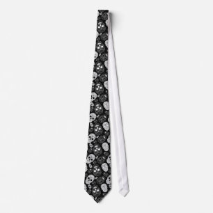 Cravate Motif de crânes de sucre rétro noir et blanc