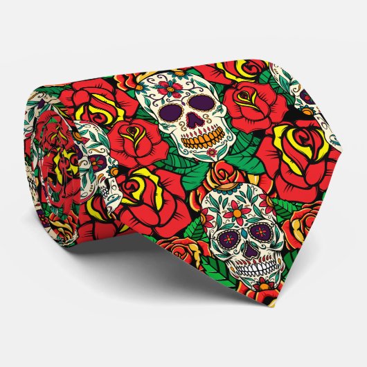 Cravate Motif de crânes floraux (Roulé)