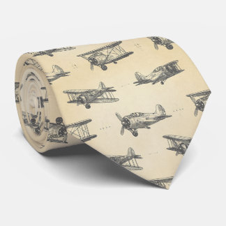 Cravate Motif de croquis d'avion vintage