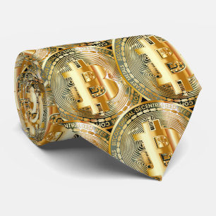 Cravate Motif de Cryptomonnaie Bitcoin Doré Puissance 