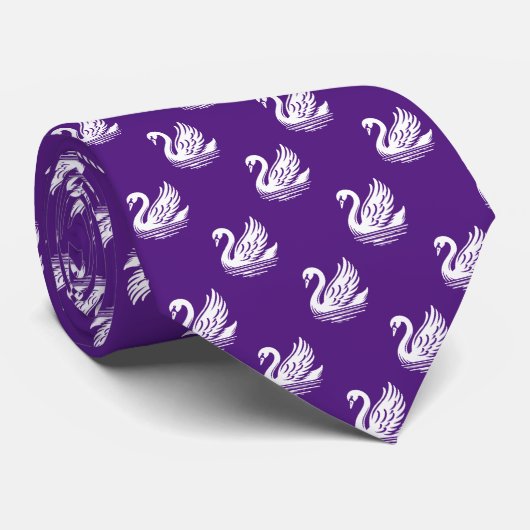 Cravate Motif de cygne - Blanc sur Royal Purple (Roulé)