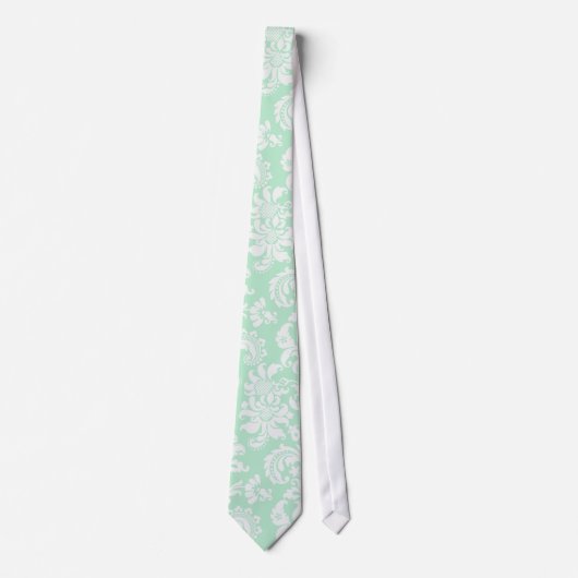Cravate Motif de Damas florales vert et blanc (Devant)