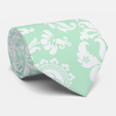 Cravate Motif de Damas florales vert et blanc (Roulé)