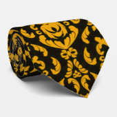 Cravate Motif de Damas noir et jaune (Roulé)