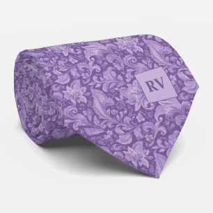 Cravate Motif de défilement de feuille baroque violet mono