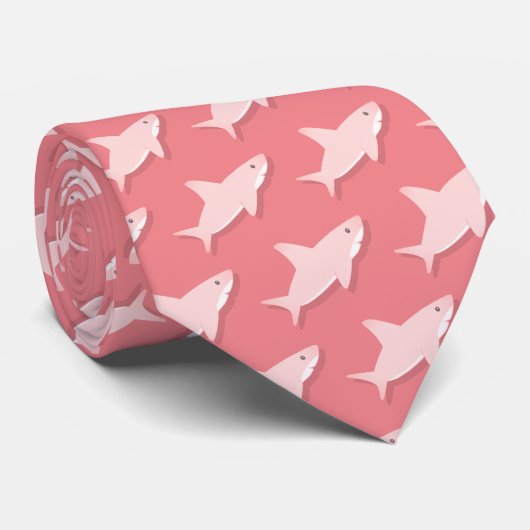 Cravate Motif de dessin animé de requin rose (Roulé)