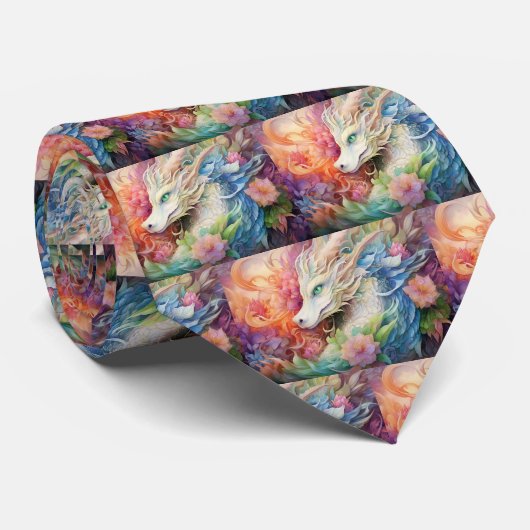 Cravate Motif de dragon chinois arc-en-ciel (Roulé)