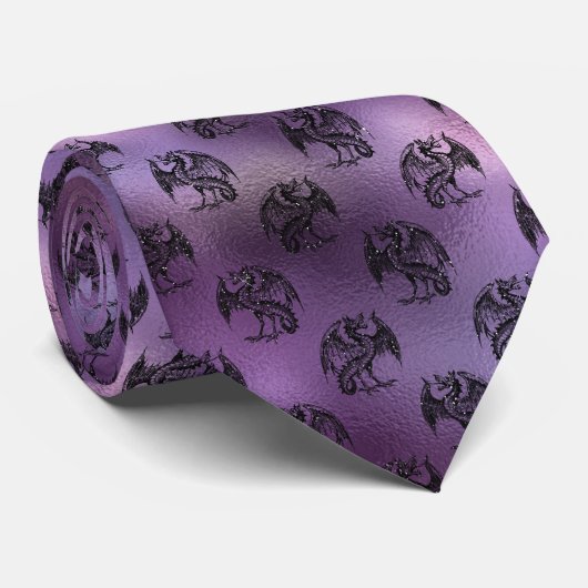 Cravate Motif de dragon de Parties scintillant noire sur A (Roulé)