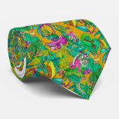 Cravate Motif de dragon tropical vif sur orange (Roulé)