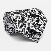 Cravate Motif de faisan et lièvre, blanc et noir (Roulé)