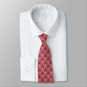 Cravate Motif de fan d'art déco - rose et rouge foncé