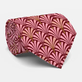 Cravate Motif de fan d'art déco - rose et rouge foncé (Roulé)